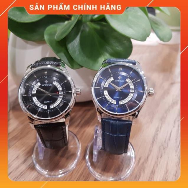 Hot!!! Đồng hồ nam Wwoor dây da mặt tròn có lịch chính hãng Tony watch 68 giá re