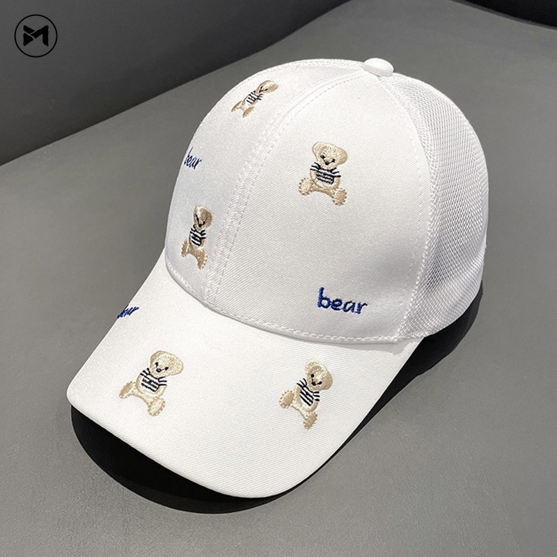 Mũ Lưỡi Trai Che Nắng Thoáng Khí Thêu Họa Tiết Gấu Hoạt Hình Phong Cách Nhật Bản Cho Bé Trai