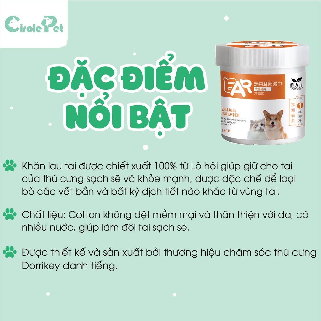 Khăn ướt lau mắt ố bẩn, khăn ướt lau tai cho chó mèo hộp 130 miếng - CirclePet