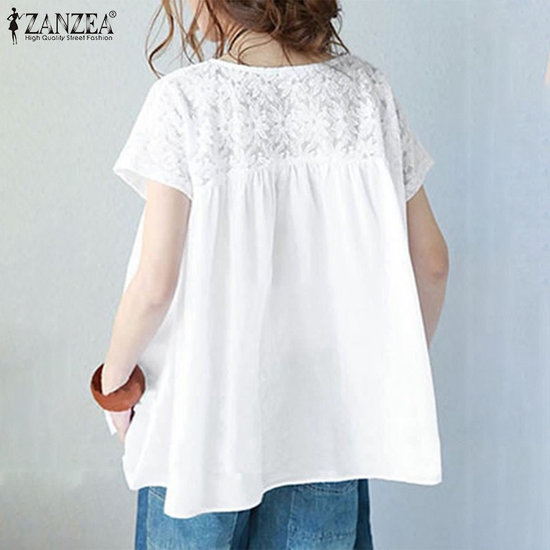Áo thun Zanzea tay ngắn phối ren thời trang tùy chọn màu sắc dành cho nữ