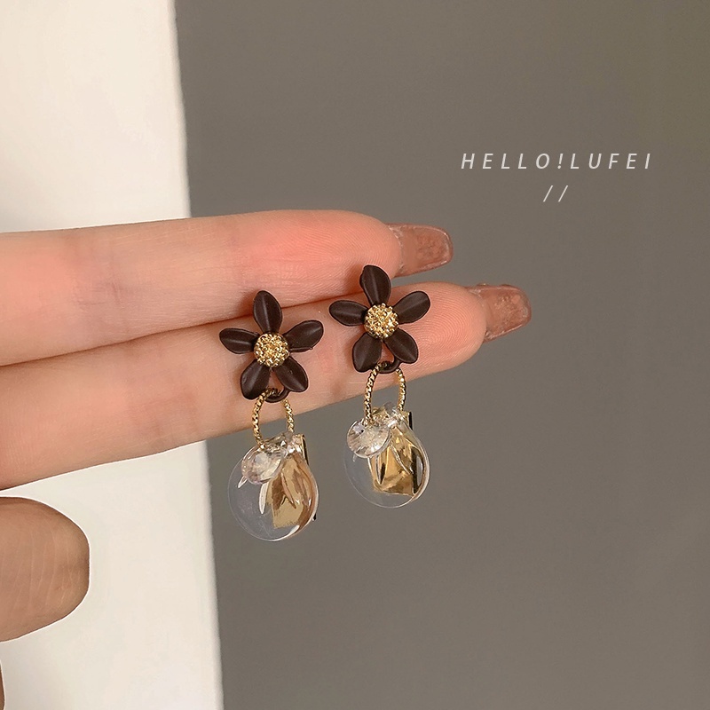 Bông Tai Hình Hoa Tròn Màu Đen Phong Cách Hàn Quốc Thời Trang Cho Nữ