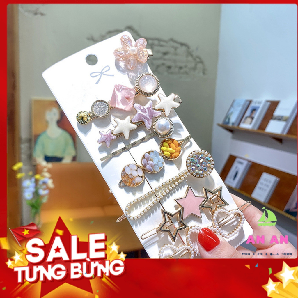 [SẴN KHO] Sét 8 món Ghim Kẹp tóc đính đá sang trọng, siêu dễ thương phong cách Hàn Quốc cho bạn nữ TO11-SET1