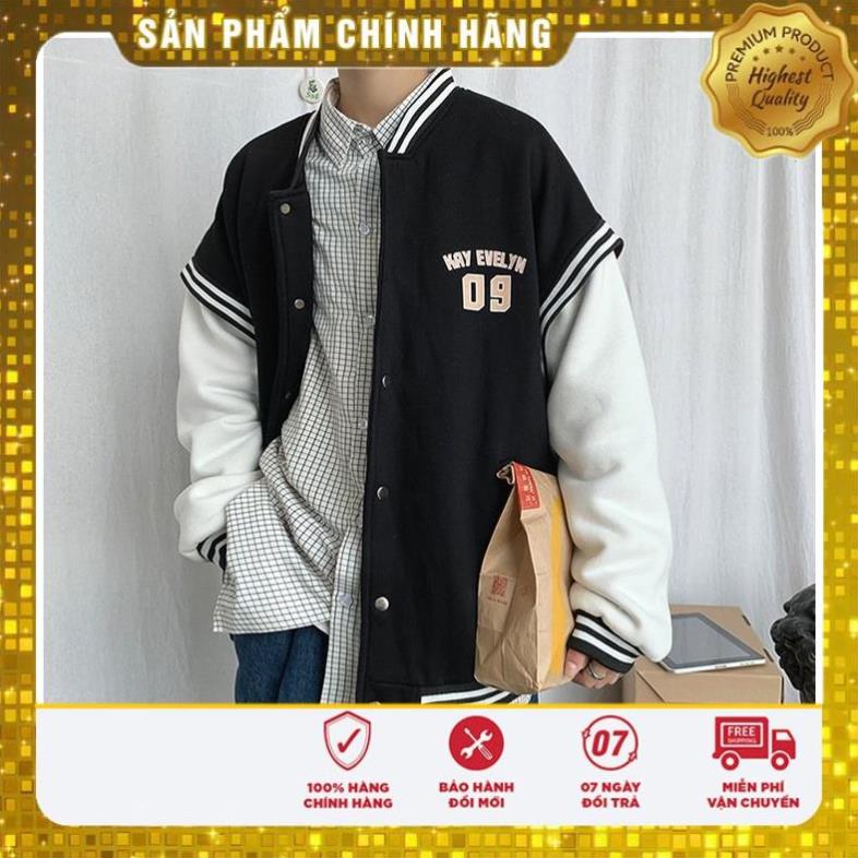 (FREE SHIP HOÀN XU) Áo Khoác Bomber Phối Tay Trắng Thêu Số 09 - Chất nỉ tricos dày, không xù lông phù hợp cả nam và nữ