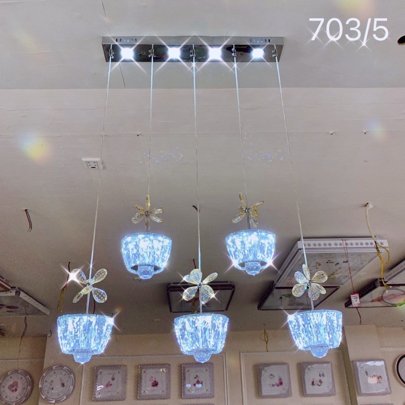 Đèn Thả Bàn Ăn ✨Có Sẵn✨Đèn Thả Phòng Khách dạng nằm ngang 5 bóng led đổi 3 màu ánh sáng mã 703/5