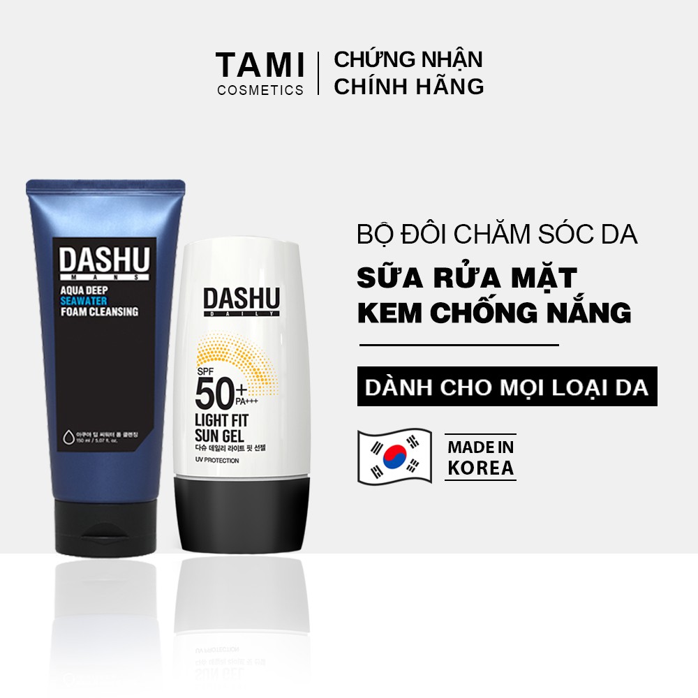 Bộ sản phẩm chăm sóc da DASHU Sữa rửa mặt 150ml và Kem chống nắng 50ml dành cho nam chính hãng Hàn Quốc CSD01