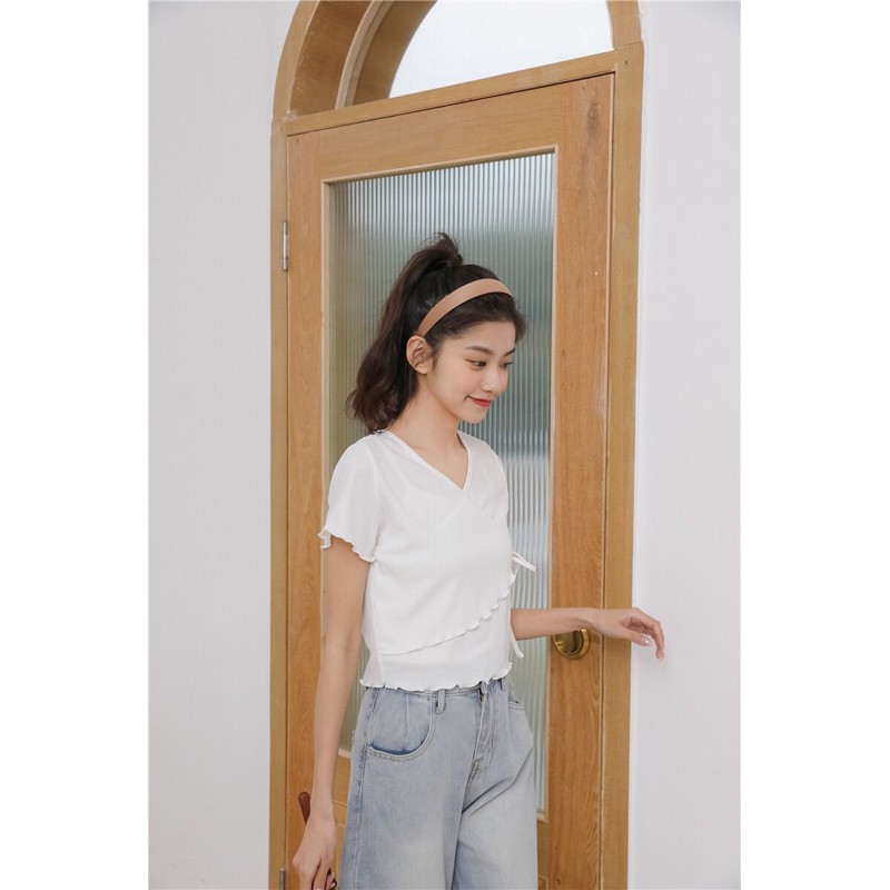 Áo croptop ôm eo , vạt chéo cột eo ulzzang | BigBuy360 - bigbuy360.vn
