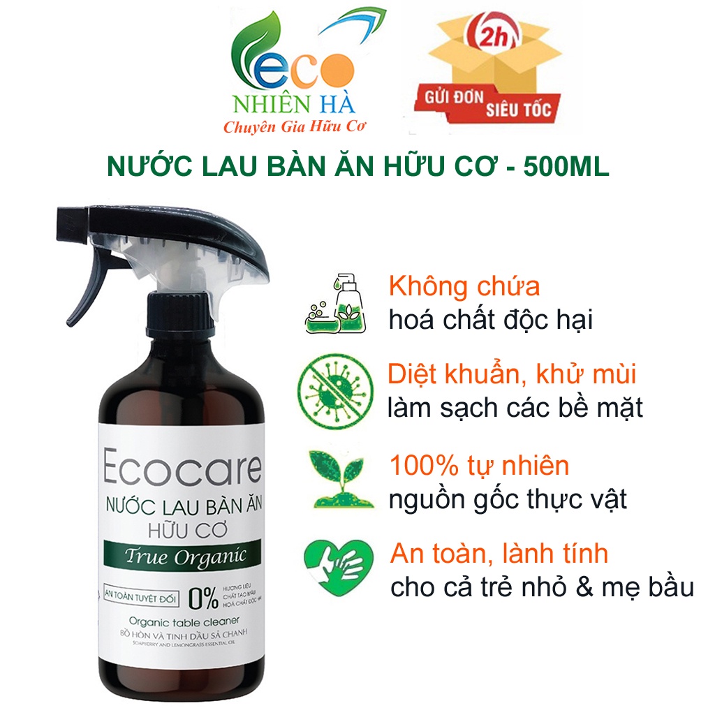 Nuoc lau bep ECOCARE 500ml tinh dầu hữu cơ, nước lau kiếng, lau bàn ăn, lau bếp