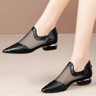 (Bảo hành 12 tháng) Giày boot nữ phối lưới cổ gợn sóng - Giày nữ da bóng mềm dập vân đế thấp 1.5cm - Linus LN1833