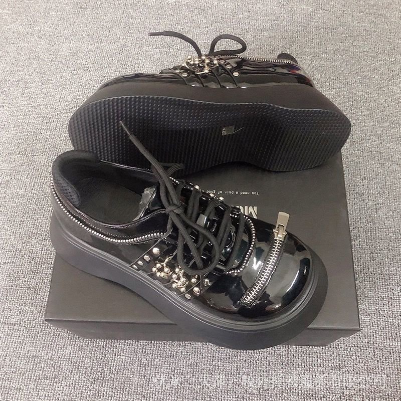 MONA same style Big Head small leather shoes 2022 new dark punk platform shoes Gothic style metal thick sole single shoes for women