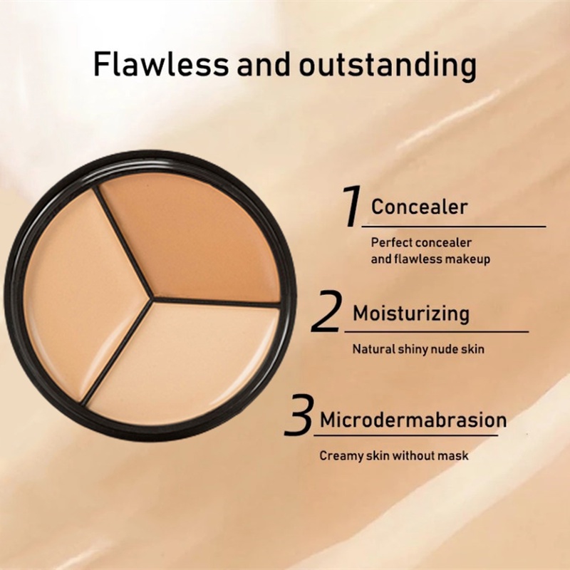 1 Kem Che Khuyết Điểm Ba Màu Dưỡng Ẩm Chống Thấm Nước Lâu Trôi Không Phai Màu Che Phủ Đốm Đen Và Quầng Thâm Hiệu Quả