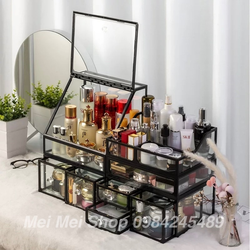 Kệ Tủ Đựng Mỹ Phẩm Thuỷ Tinh Black Phong Cách Hiện Đại