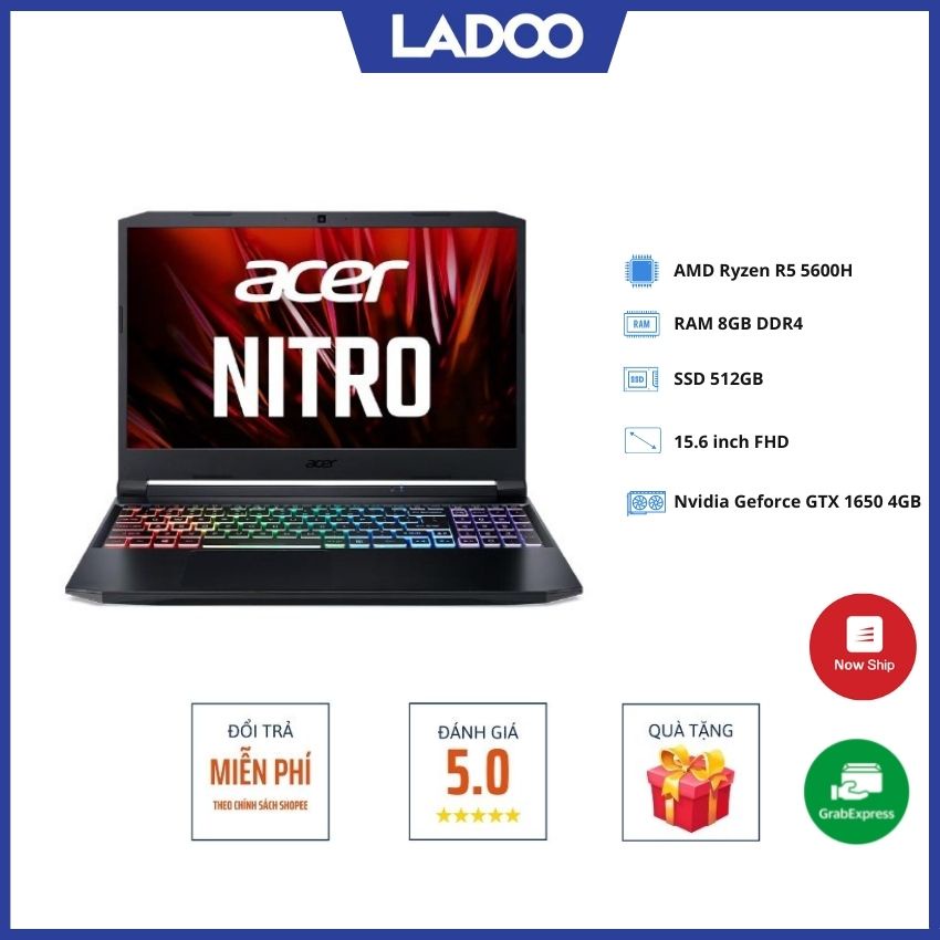 Laptop Acer Nitro 5 AN515-45-R3SM/ Black/ AMD Ryzen R5 5600H/ RAM 8GB DDR4/ 512GB SSD/ GTX 1650 4GB/ 15.6inch FHD/ Win10