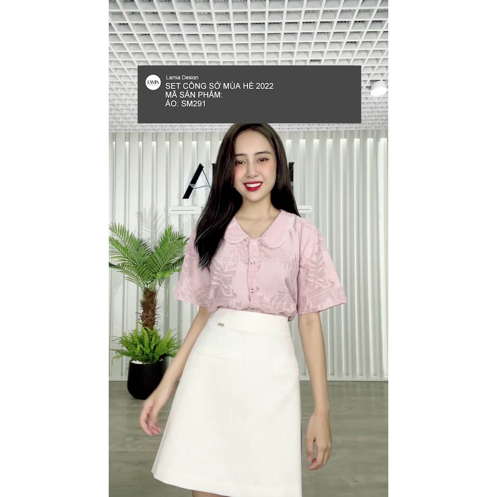 Áo sơ mi nữ hè Lamia Design SM291 màu hồng phối ren