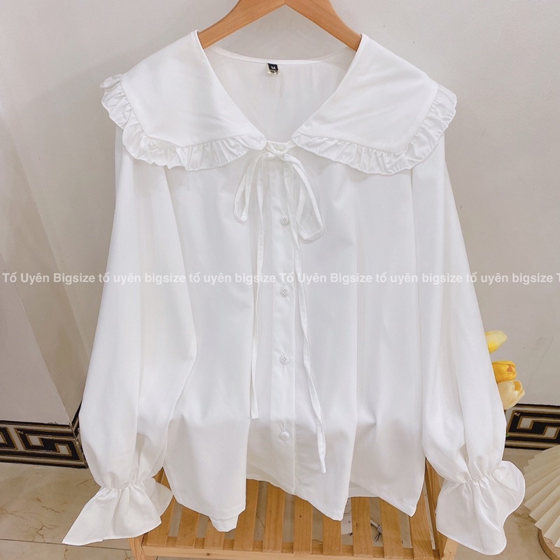 (T.U Bigsize 50-80kg) Áo Sơ Mi Cổ Bèo Dài Tay Buộc Dây Phong Cách Baby Hottrend 2022 #110