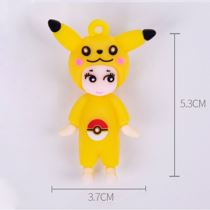 Mẫu búp bê bé gái cosplay Pikachu, Kitty, Minion trang trí ốp điện thoại, dán Jibbitz, móc khóa, DIY