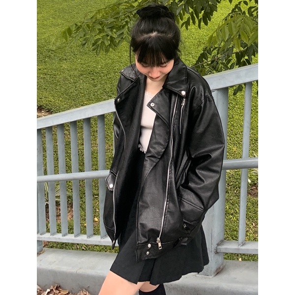 ÁO DA BIKER ULZZANG CÓ ĐAI