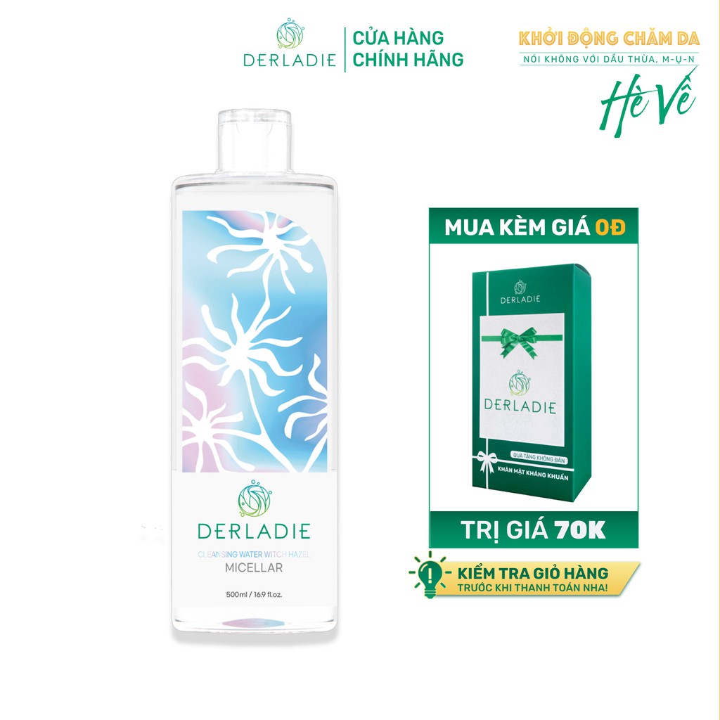 [MUA  1 TẶNG  1] Nước tẩy trang Derladie Cleansing Water Witch Hazel làm sạch, ngừa mụn trên da 500ml