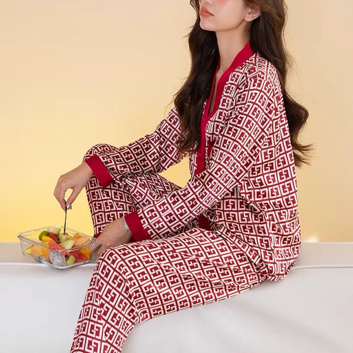 Bộ đồ ngủ tay dài chất lụa băng mỏng cỡ lớn thời trang xuân thu cho nữ