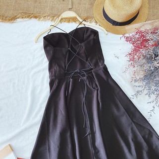 ĐẦM MAXI ĐEN 2 DÂY ĐAN CHÉO LƯNG