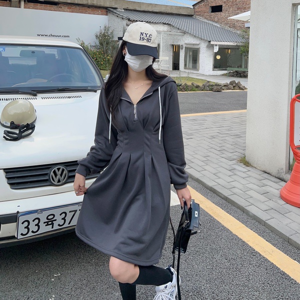 Đầm nữ Perty tay dài cổ V thời trang mùa thu phong cách Hàn Quốc