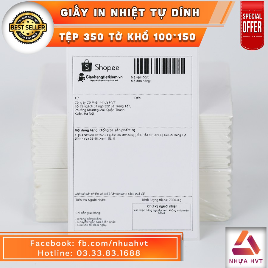 Giấy In Nhiệt Chuyên Dùng In Đơn Bán Hàng Online Tự Dính Thương Hiệu HVT Chống Nước, Bám Dính Cực Chắc Chắn