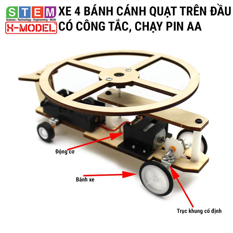 Đồ chơi sáng tạo STEM Ô tô gỗ 4 bánh có cánh quạt trên đầu X-MODEL ST37 cho bé, Đồ chơi trẻ em DIY |Giáo dục STEM, STEAM