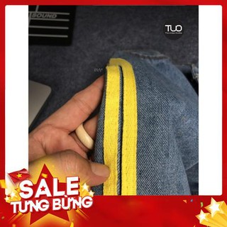 B03 Baggy jean unisex tua gấu 2 line vàng có hình thật -Hàng nhập khẩu