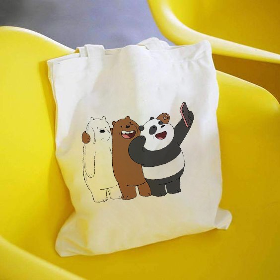 [Mã WAST10K giảm 10K đơn bất kỳ] Túi tote vải bố đeo vai canvas Gấu We Bare Bears