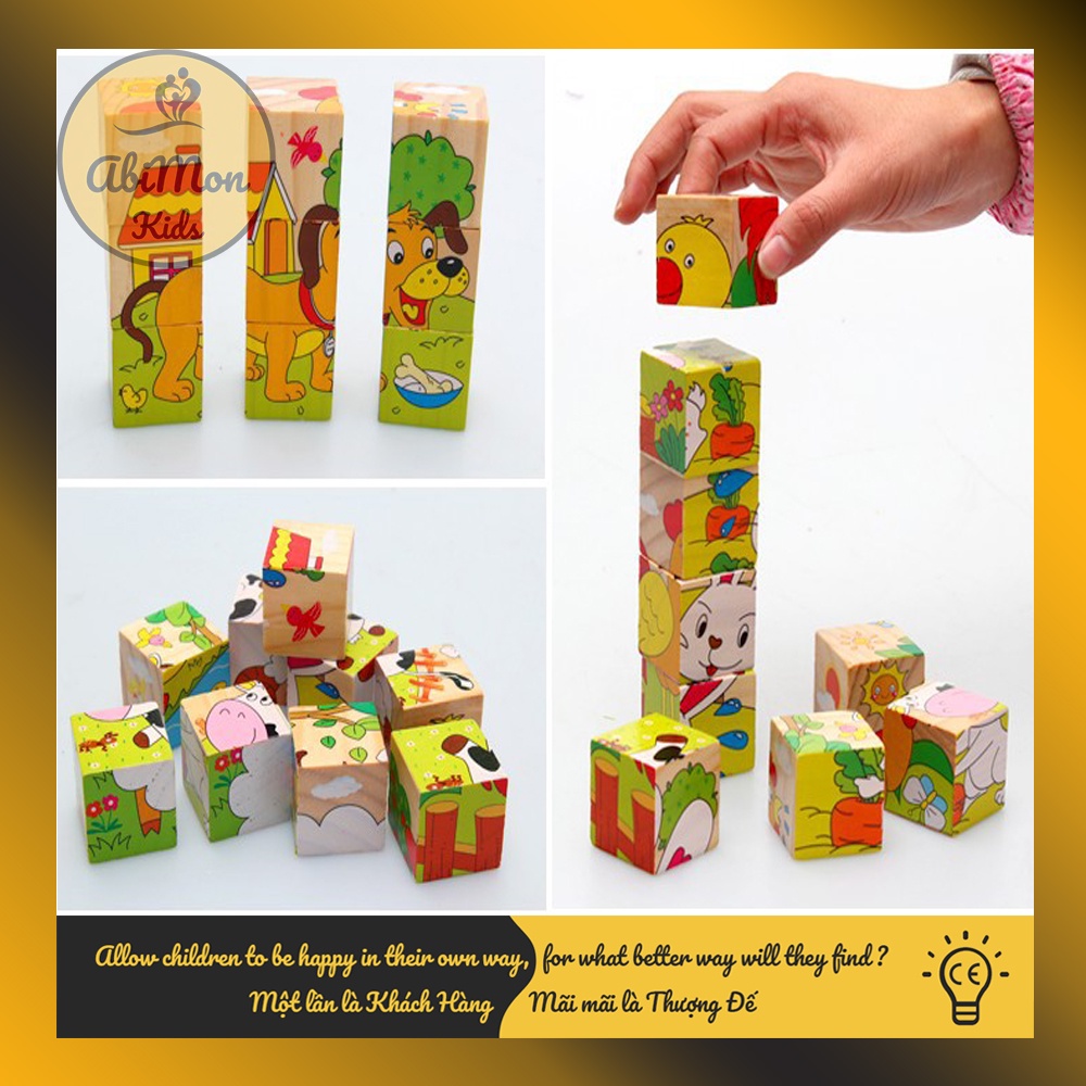 Bộ Ghép Hình Gỗ 6 Mặt 9 Miếng Cho Bé (nhiều chủ đề) ☘️ Montessori ✨ Đồ chơi Gỗ - Giáo Dục - An toàn - Thông minh