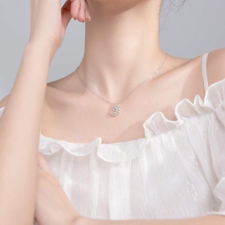 Dây chuyền bạc nữ, vòng cổ mặt trăng đính đá ngũ sắc Thosilver