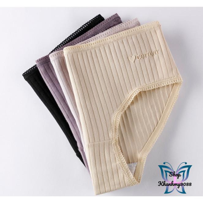 Quần lót nữ cotton gân tăm viền ren in nổi có chọn màu chọn size lớn QL07