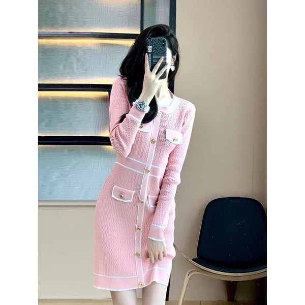 Váy Len Cúc Đồng Chạy Viền