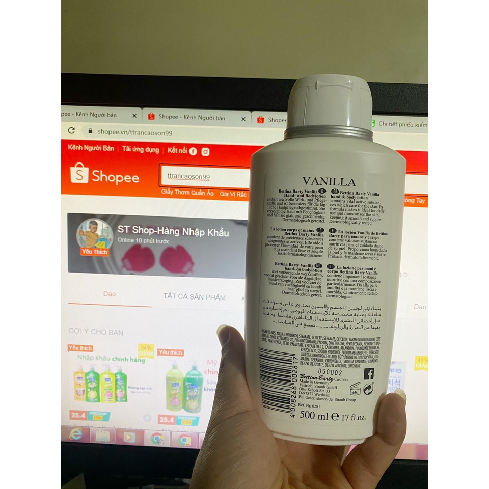 Sữa Dưỡng Thể Hương Nước Hoa Vanilla Đức - Lotion Sữa Chua Trắng Da Bettina Barty Vanila Đức 500ML