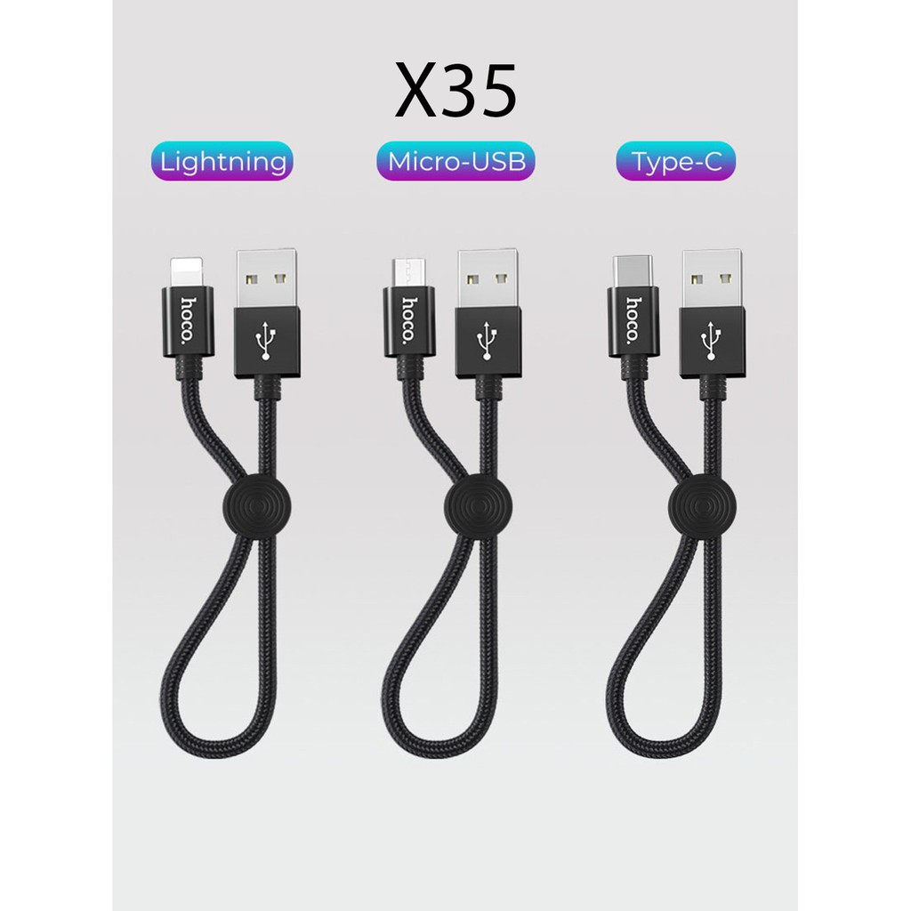 HOCO X35 2.4A DÀI 25cm CÁP SẠC NGẮN DÂY SẠC NHANH DÂY DÙ - Cáp Lightning iPhone iPad - MICRO USB - USB TYPE C