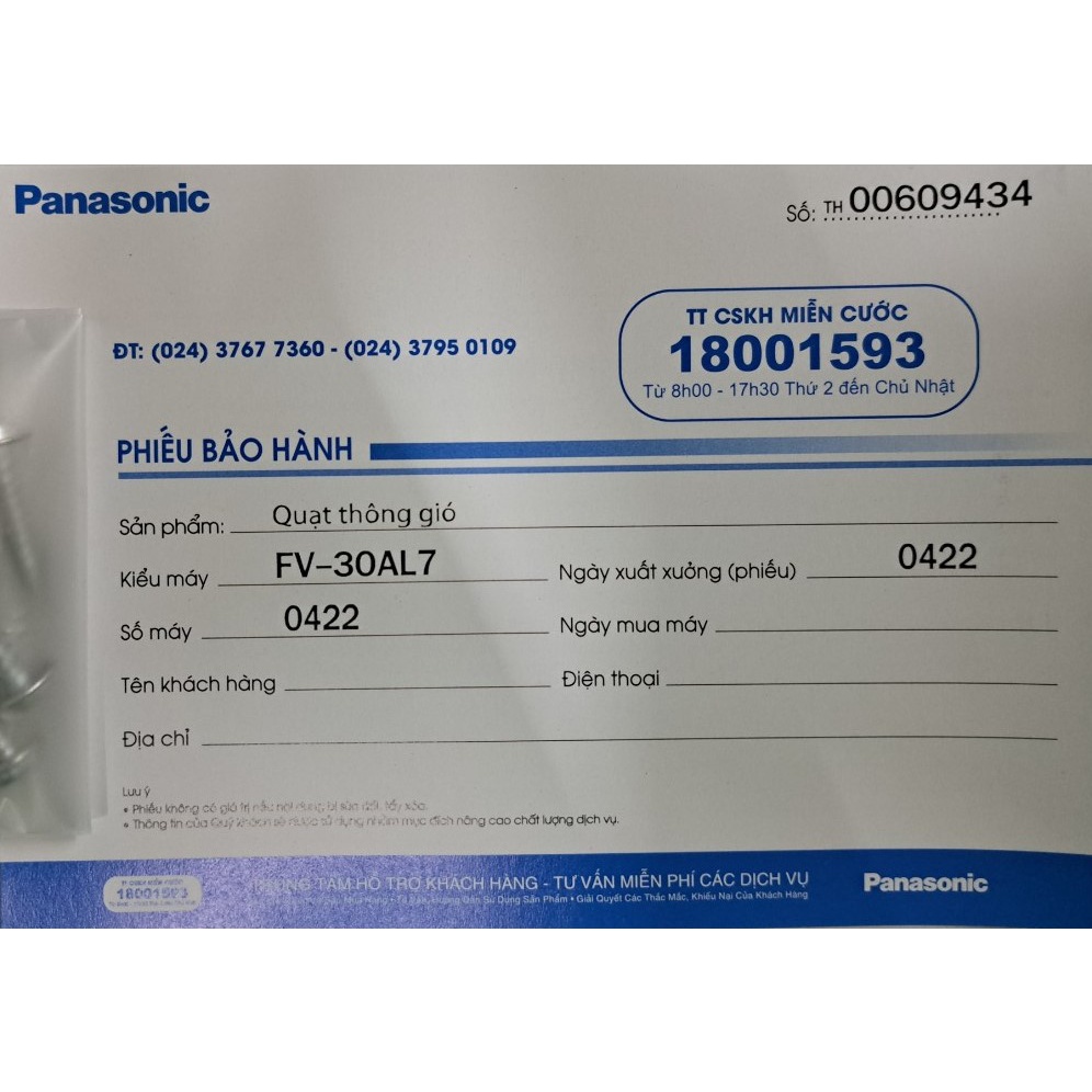 [PANASONIC] Quạt hút gắn tường Panasonic FV-30AL7 = FV-30AL1