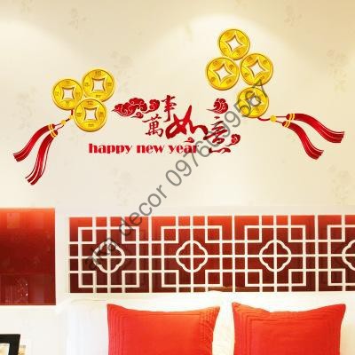 (Xả Kho) DECAL TRANG TRÍ TỂT CHÚC MỪNG NĂM MỚI TIỀN VÀNG MAY MẮN