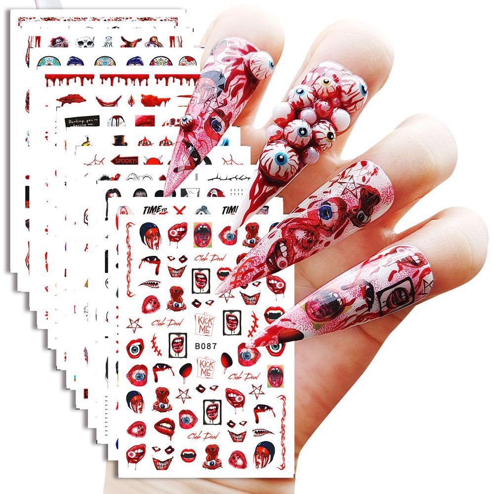 Set 12 Miếng Dán Móng Tay Tự Dính Họa Tiết Halloween Độc Đáo
