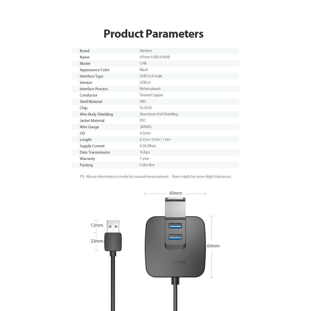 Bộ chia 4 Port USB 3.0 Vention CHBBD - BEN