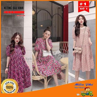 Váy bầu thời trang thiết kế hoa nhí chất Lụa Hoa freesize từ 45 đến 70kg