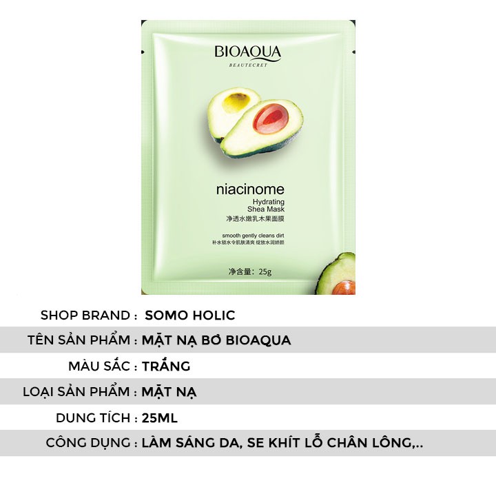 Mặt nạ bơ Bioaqua dưỡng da nội địa trung cấp ẩm trắng da Somoholic MSK13