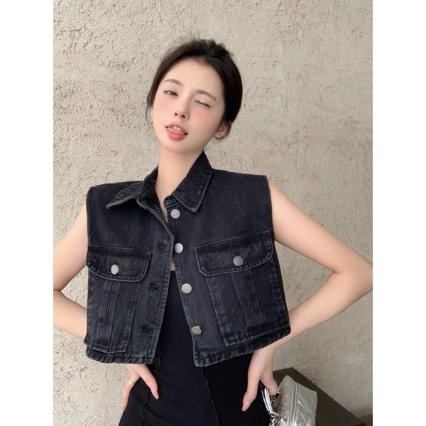 Áo Bò Jeans Gile Croptop Sát Nách