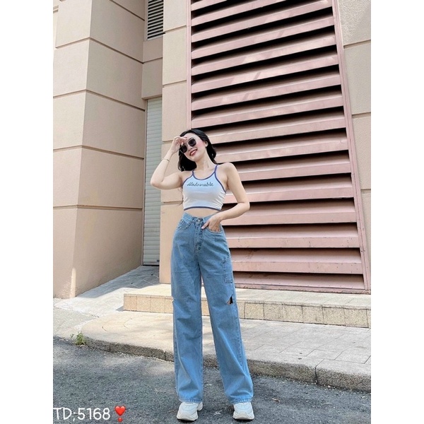 Hàng mới quần jeans nữa cạp cao ống suông