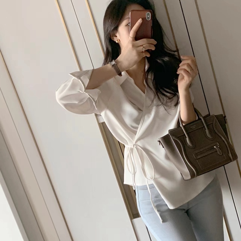 Áo Sơ Mi Dài Tay Chiết Eo Phong Cách Hàn Quốc Thanh Lịch