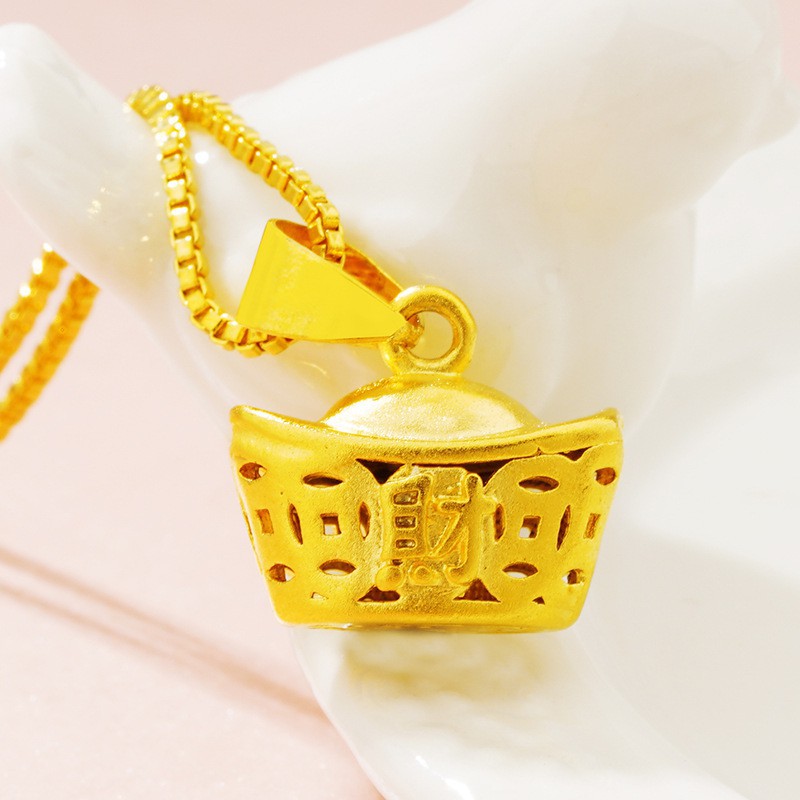 Mặt dây chuyền-Nam Cát Mạ Vàng Rỗng Thỏi Mặt Dây Chuyền Euro Đồng Xu Giả 999 Vàng Nguyên Chất Chuyển