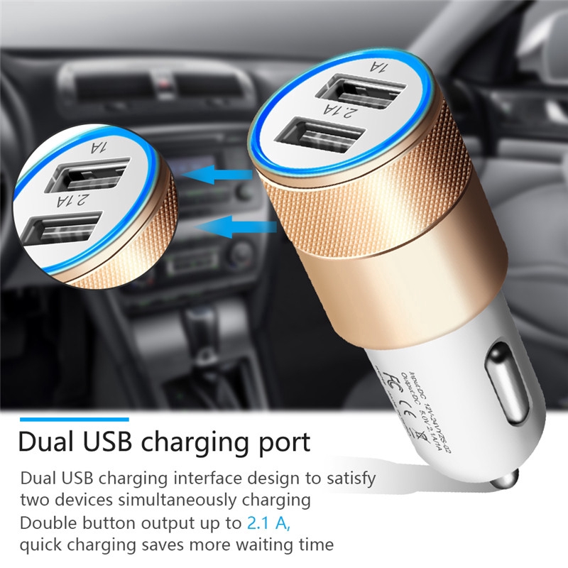Đốc sạc 2 cổng USB 5V 2.1A bằn nhôm chất lượng cao cho xe hơi