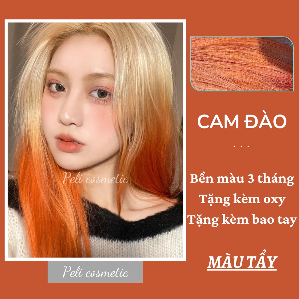 thuốc nhuộm tóc . nhuộm tóc màu cam đào , [ thuốc nhuộm tóc tặng kèm oxy trợ dưỡng và bao tay ]