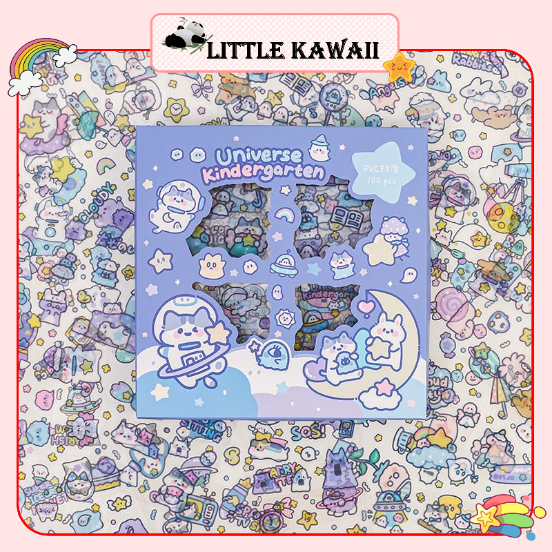 Hộp 100 tấm sticker hình dán trang trí dễ thương cute