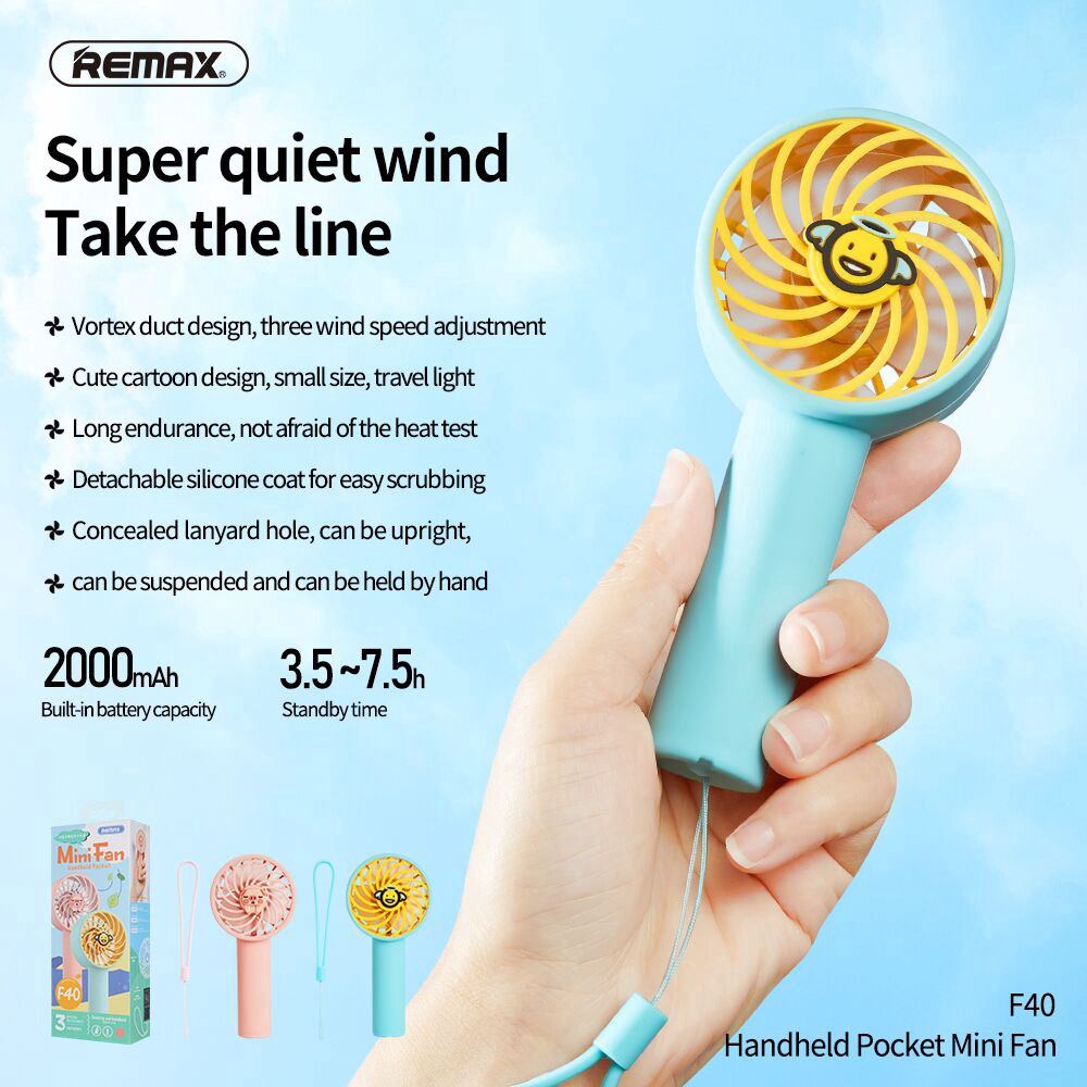 REMAX 2020 new F40 pocket handheld mini fan USB charging portable lazy fan