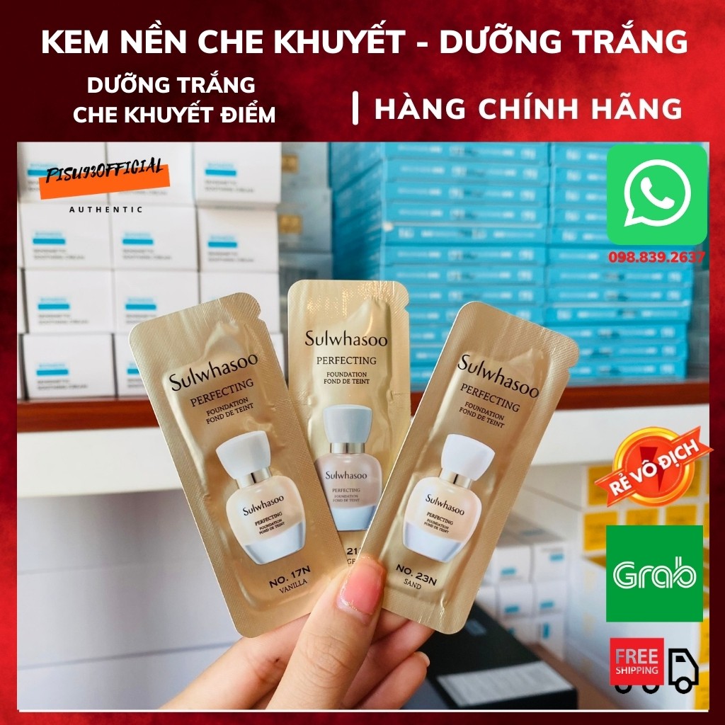 [FREESHIP] Gói kem nền 1ml Sulwhasoo perfecting foundation 17 - 21 - 23 dưỡng trắng, che khuyết điểm tốt.