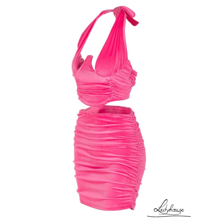 Bộ Trang Phục 2 Mảnh Gồm Áo Không Tay Hở Lưng Và Chân Váy Xếp Ly Màu Sắc Cho Nữ